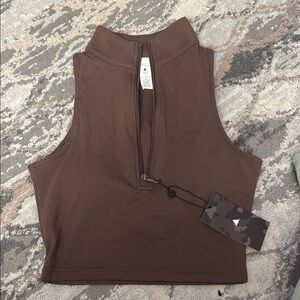 Brand new with tag Vitality Brown Sleeveless Crop Tank Top with Collar - Size M